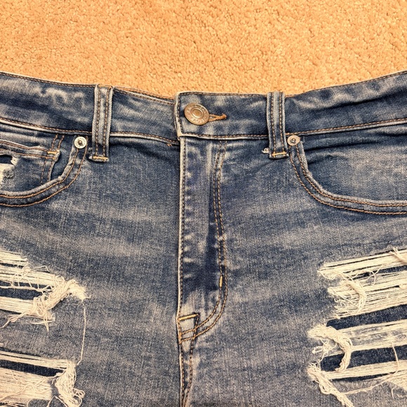 American Eagle Hi Rise Shortie Distressed Denim Shorts Womens Size 10 Festival - Picture 2 of 11